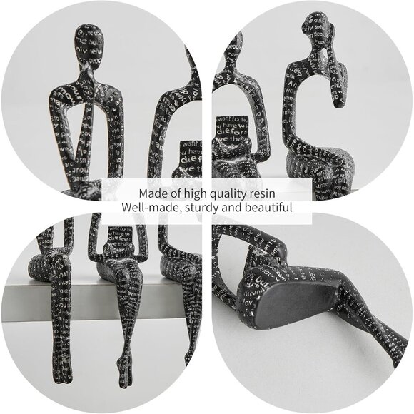 Modern Abstract Art Figurines Black Thinker Sculpture for Bookshelf Desk - Picture 7 of 7